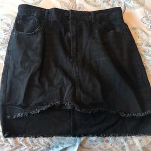 Black high-low denim skirt